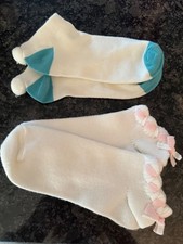 2 pair vintage womens socks pom poms pons pink ribbon White Average Size