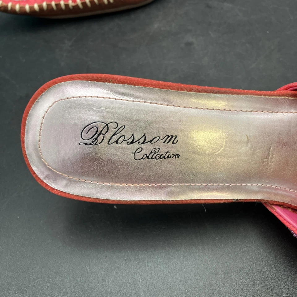 Mujer Punta Punta Punta Bordada Cuentas Mules Colección Flor 7.5 Rosa Satén CAJA. Foto 4 de 4