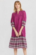 Uniqlo x Anna Sui Magenta Cotton Print Caftan Maxi Dress India 3/4 Sleeve Size M