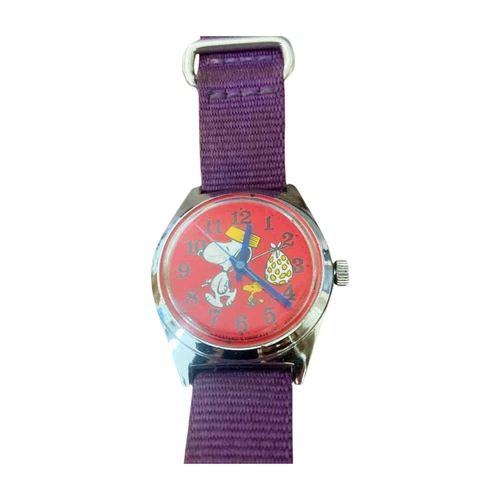 PEANUTS SNOOPY Watch Manual Winding Purple Retro Vintage Used - Picture 2 of 8