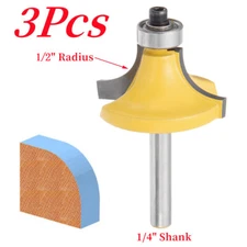 3X Carbide 1/2" Radius Round Over Edge Forming Router Bit 1/4" Shank Woodworking