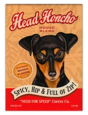 Retro Dogs Refrigerator Magnets - Min Pin Miniature Pinscher Coffee - Art