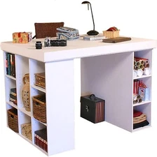 Project Center Desk with Bookcase and 3 Bin Cabinet,Modern Style for home office