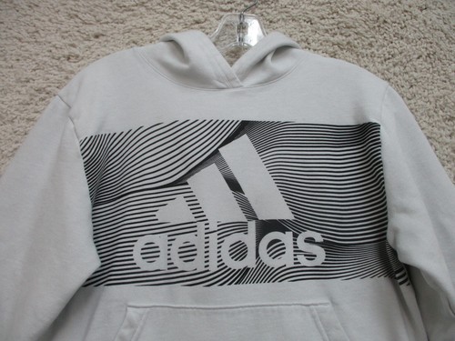 Adidas Sweater Extra Large Youth Gray Pullover Hoodie Pockets Spell Out Logo Boy - Picture 2 of 11