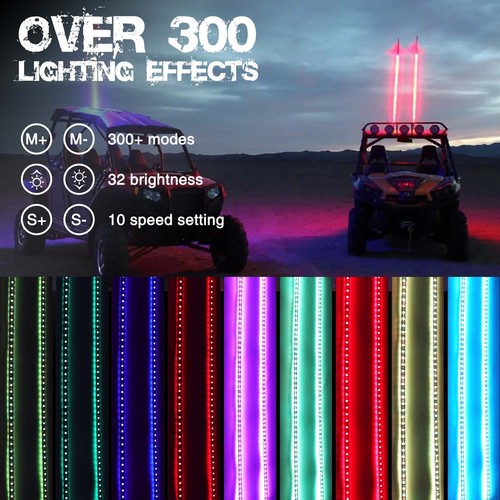 2x 3ft Spiral LED Whip Light Antenna Flag UTV ATV for Can Am Polaris RZR 1000 - Picture 4 of 16