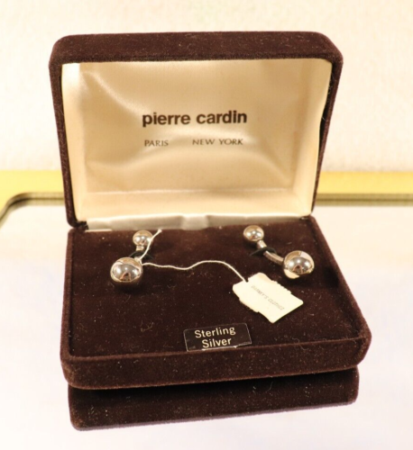 VINTAGE PIERRE CARDIN BAR BELL CUFF LINKS STERLING SILVER NEW IN ORIGINAL BOX - Picture 1 of 5