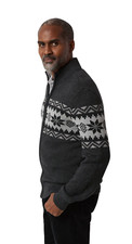 CHAPS FAIR ISLE Chest Stripe Full Zip Men's 100% Cotton Cardigan Sweater NWTS