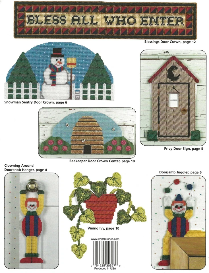 Dressed-Up Doors Plastic Canvas Snowman Outhouse Clown Beekeeper Vining BOOK - Image 2 of 2