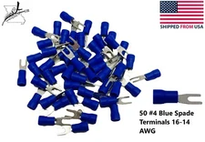 50x #4 Blue Spade Terminal 16-14 AWG Wire Electrical Connector Fork End Crimp On