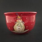 Sakura Snowmates Red Ceral Soup Bowl Snowman Debbie Kerman Holiday Polka Dots