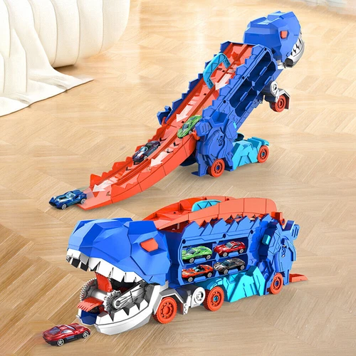 Dino Spielfiguren Set Auto Transporter mit Rennwagen Kinder Geschenk ab 3 Jahre - Bild 14 von 14