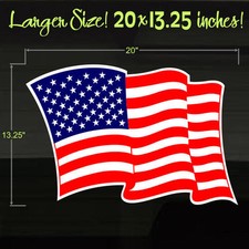 American Flag Waving LG 20"x13.25" Outdoor Durable Vinyl Decal Sticker USA Flags