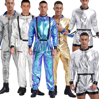 DE Herren Astronaut Space Anzug Kostüm Halloween Space Man Cosplay Jumpsuit