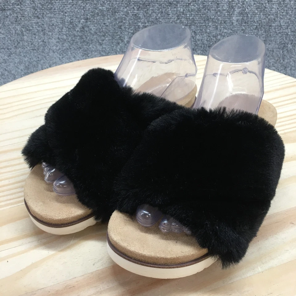 Sandalias Kensie para mujer 7 M Daine sin cordones negras piel sintética cómodas punta abierta Foto 3 de 4