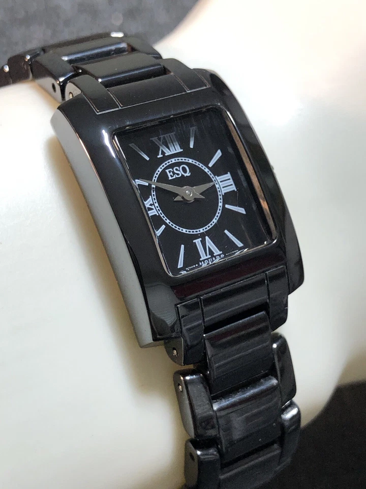 Reloj de vestir para mujer ESQ Swiss By Movado Venture negro cerámica rectangular Foto 3 de 4