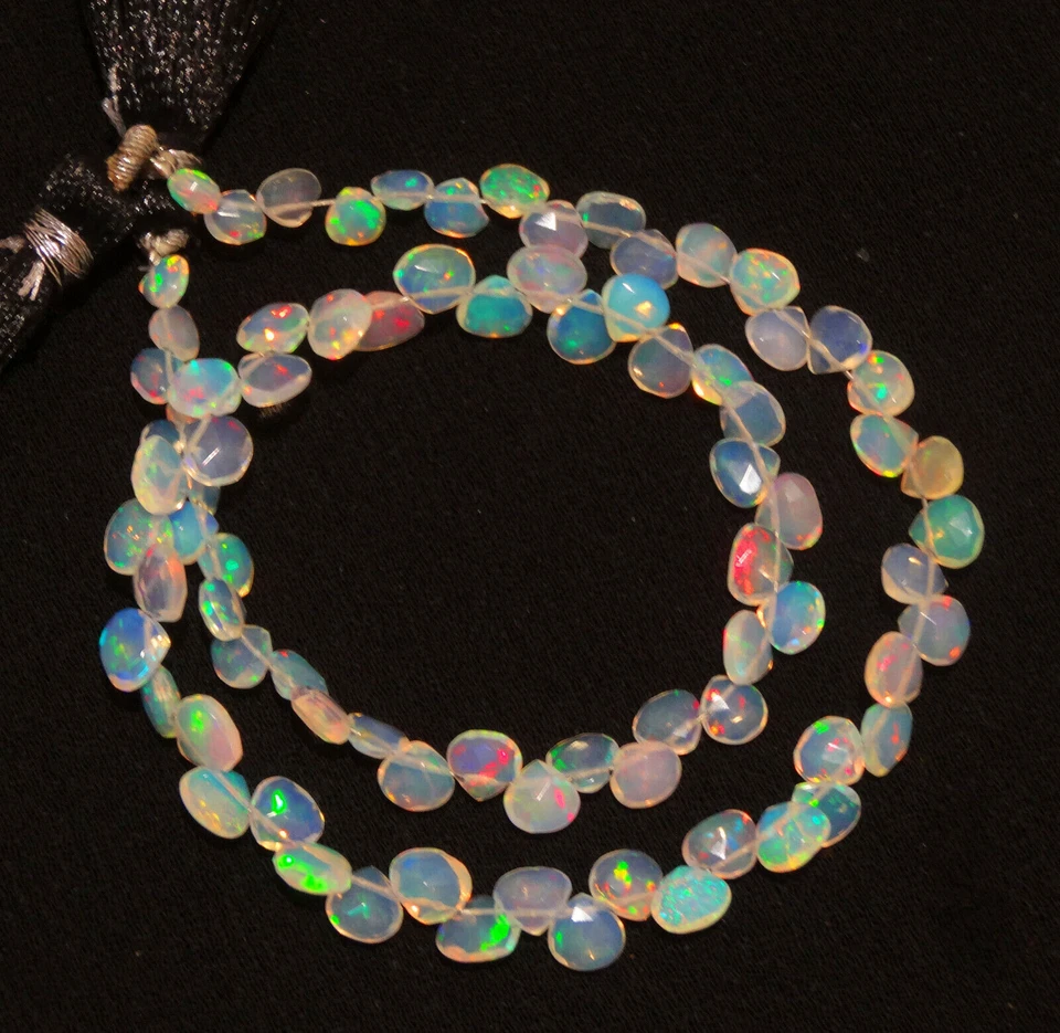 Natural Ethiopian Fire Opal Gem 4 to 5mm Size Faceted Heart Shape Briolette 12" - Image 3 of 4