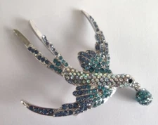 ART DECO VINTAGE DIAMANTE STYLE FLYING BLUE BIRD SWALLOW PIN BROOCH - NEW