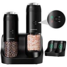 WONMAKE Gravity Electric Salt and Pepper Grinder Set with Charging Base, Auto...