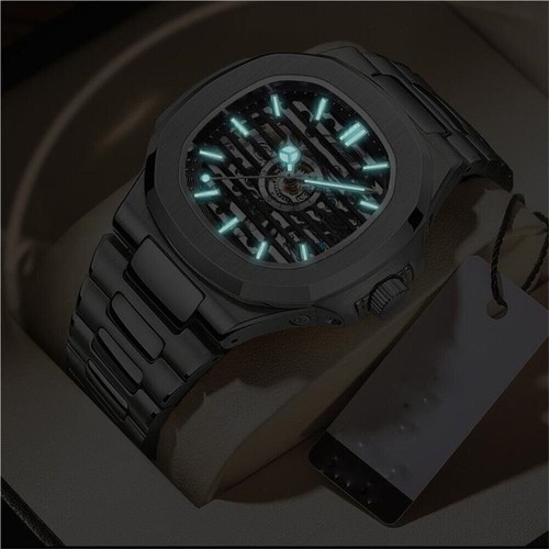 Herrenuhr Skelett Mechanisch Leuchtend Eckig Wasserdicht Sportuhr - Bild 5 von 13