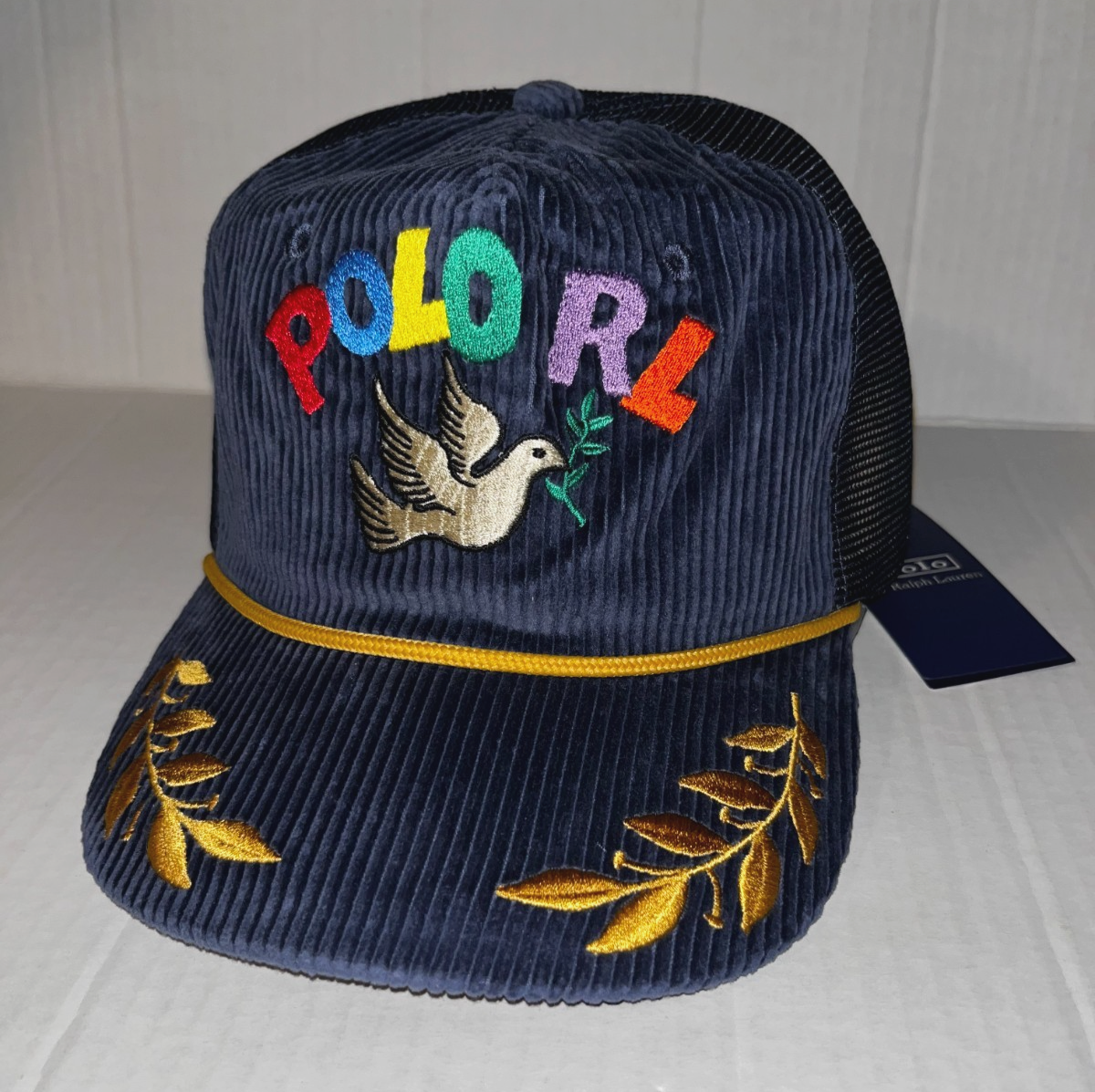 Polo Ralph Lauren Peace Love Dove Hat Navy Corduroy Trucker Men's