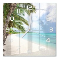 Glas-Wanduhr Aus GehäRtetem Glas Glasuhr Tropischer Strand WeißE Zeiger 30X30 Cm