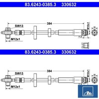 2X Bremsschlauch ATE 83.6243-0385.3 2 BremsschläUche Rechts Links Vorne