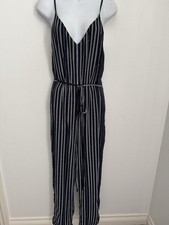 Rag Bone Jumpsuit Rosa Navy Blue Stripe Silk Blend Spaghetti Strap Coastal 12