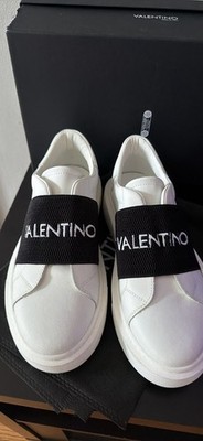 Valentino Men s White/Black Logo Strap Slip-On Low Top Sneakers