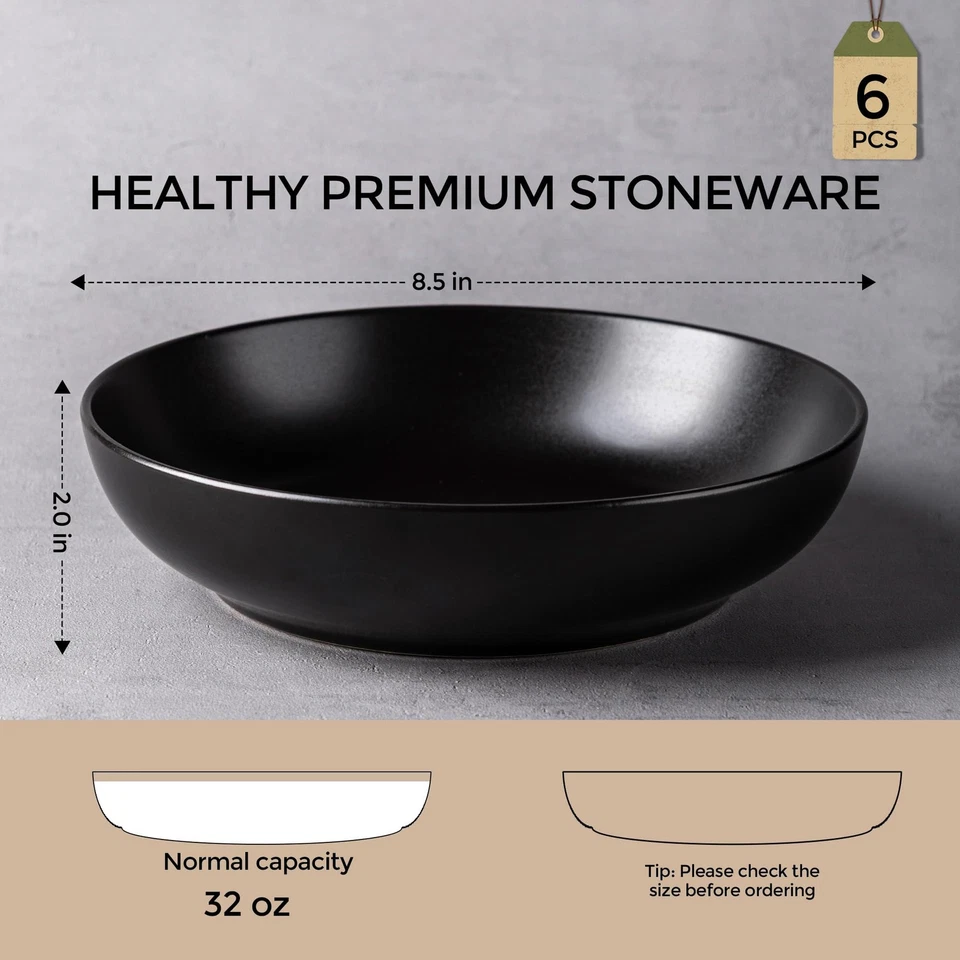 8.5 Inch Stoneware Pasta Bowls, 32oz Large Bowls Set of 6 for Kitchen, Wide B... - Image 2 of 4
