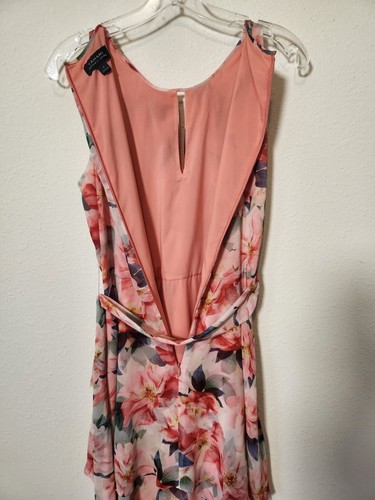 Tahari ASL Sleeveless Peach Pink Floral Chiffon Tie Waist Tiered Dress Easter 4 - Bild 3 von 12