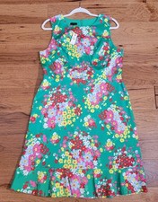 Talbots Dress Women's Size 10 Green Springtime Floral Sleeveless Flounce Hem NWT