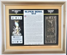Super Bowl XVI Commemorative Score Card with 23KT Gold Ticket Framed Display