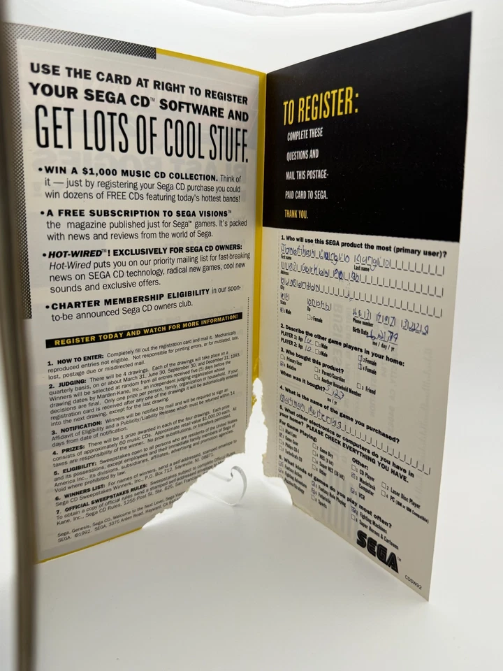 Sega CD Batman Returns Manual with Regestration Card - Image 3 of 3