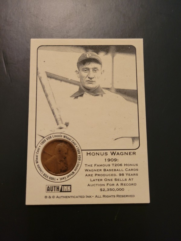 Honus Wagner Authenticated Ink 1909 VDB Lincoln Wheat Penny Card