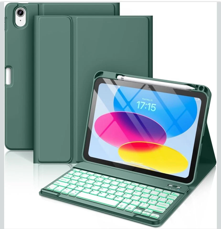 Folio Keyboard Cover Stand 7 Color Backlit Detachable Case For iPad A16 10.9/11” - Image 3 of 4