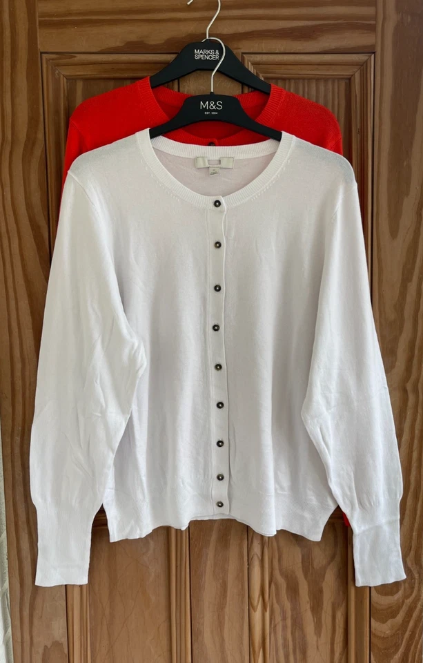 Ex M&S Collection New Crew Neck Button Cardigan Top Pink Blue White Size 20 - 24 - Image 4 of 4