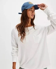 Free People We the Free Women's Fade Into You Tee Oversized White XS Long Sleeve