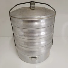 Vintage 1960s Regal Picnic Stacking Aluminum 5 Tier Camping - Miner's Lunch Box