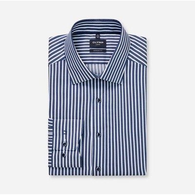 Olympus Luxor modern fit men's business shirt blue white striped 120984 18 Navy