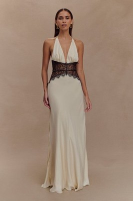 Meshki Dinah Lace And Satin Maxi Dress Black Ivory XL New With Tags