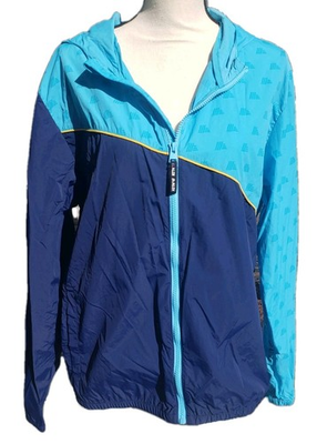 #ad ALDI Gear 2024 Unisex Blue Windbreaker Jacket Water Resistant Hoodie Size M NICE $19.99