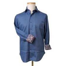 Robert Graham Button Front Shirt Long Sleeve Woven Stretch NEWTON M 15.5