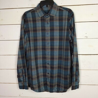 New Tasso Elba Button Front Shirt Long Sleeve Cascade Combo Blue Men's Medium