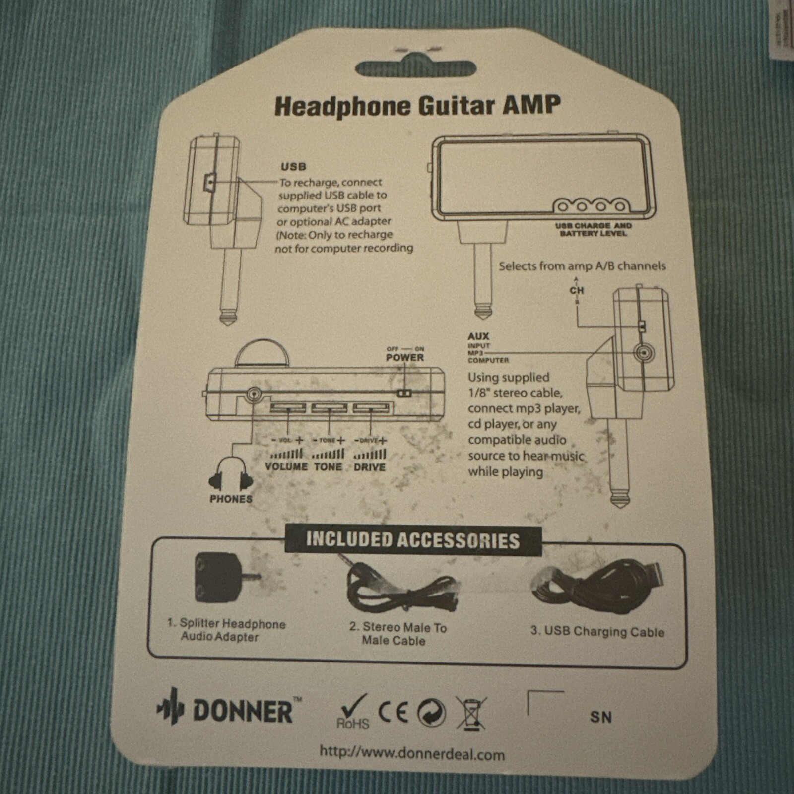 Donner Bass Guitar Headphone AMP Basement Pocket FX Rechargeable Mini