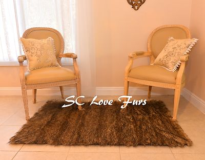Light Wolf Stripes Furs Plush Grizzly Rectangle Bear Rug Faux Fur Area Throw Rug