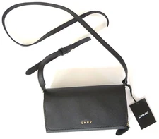 DKNY Sina Wallet on a String Black Bag Purse 3 Compartment Zip Around Crossbody