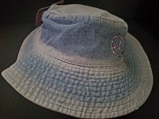Girls Hat New NWT Youth 7-14 Blue Denim Fade Chambray Peace Sign Embellish Bead