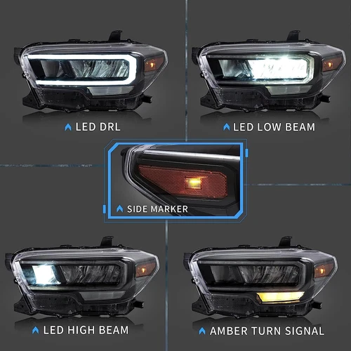 Faros LED negros VLAND para Toyota Tacoma 2016-2023 [con indicador secuencial] - Imagen 2 de 14