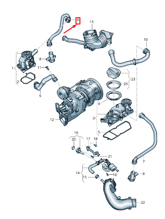 Conduite de reniflard moteur inférieur droit Audi Q7 4M 0P2103283C