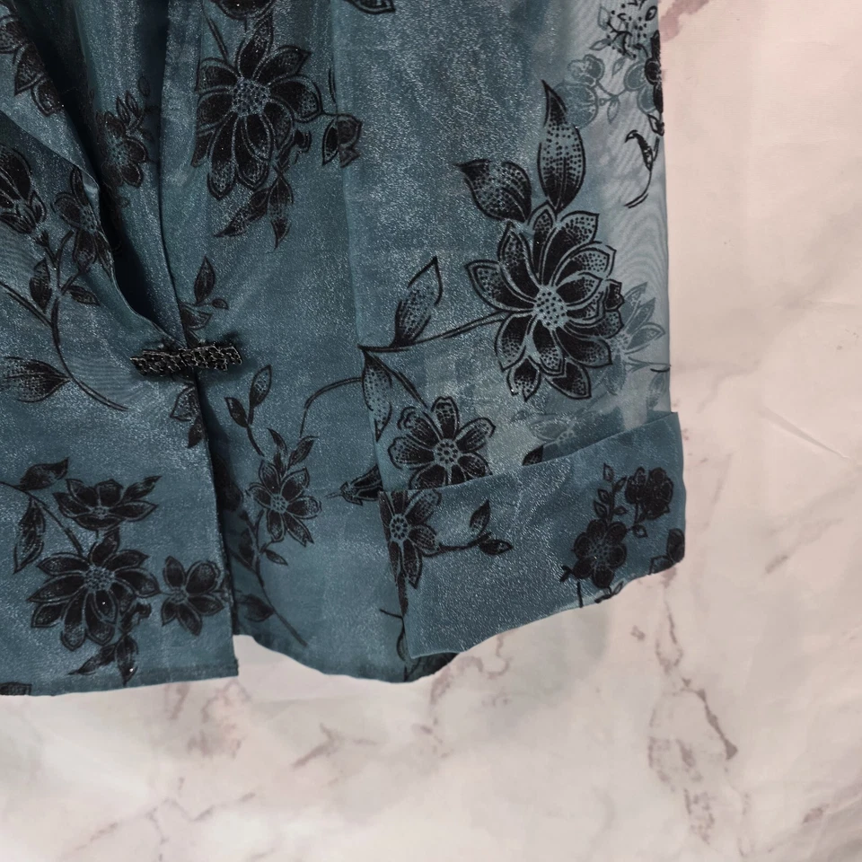 Alex Evenings Jacket Womens Small Dark Forest Green Black Floral Bow Gem Jewel - Image 4 of 4